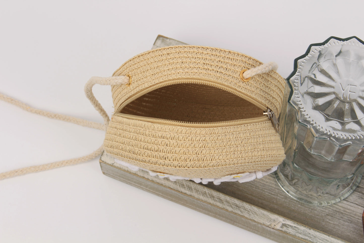 Sac tissé en paille rond personnalisé