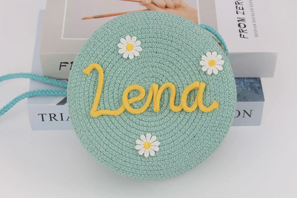 Sac tissé en paille rond personnalisé