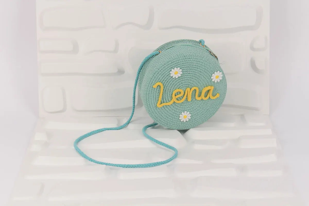Sac tissé en paille rond personnalisé