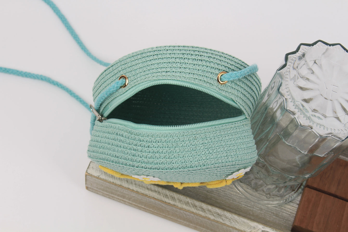 Sac tissé en paille rond personnalisé