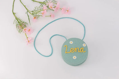 Sac tissé en paille rond personnalisé