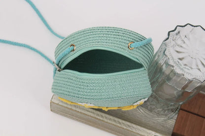 Sac tissé en paille rond personnalisé