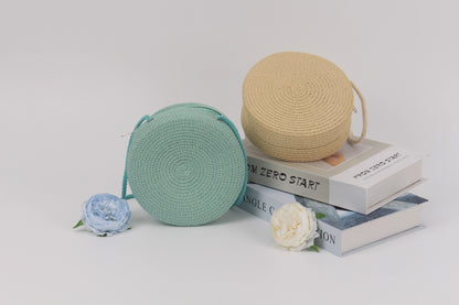 Sac tissé en paille rond personnalisé
